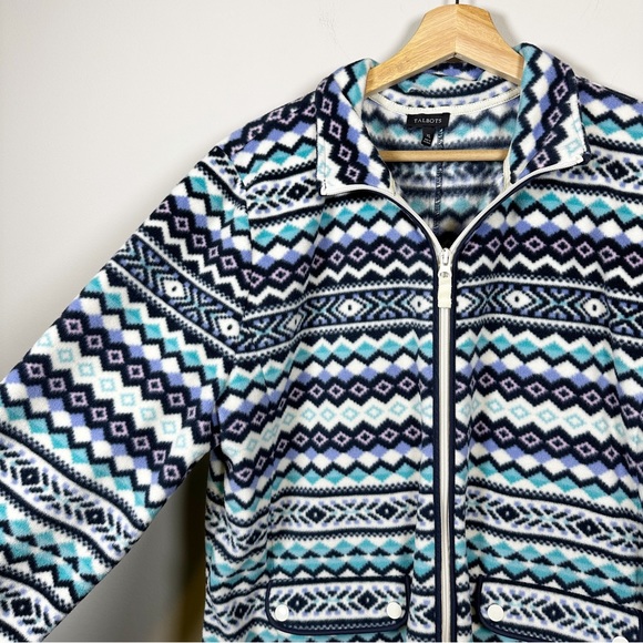 Talbots Petites Full Zip Fleece Jacket Womens P Fairisle Purple Blue Pockets - Picture 5 of 9